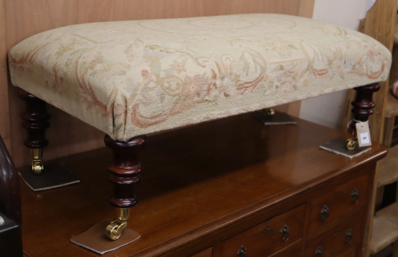 A Victorian style mahogany rectangular footstool, W.92cm, D.45cm, H.35cm